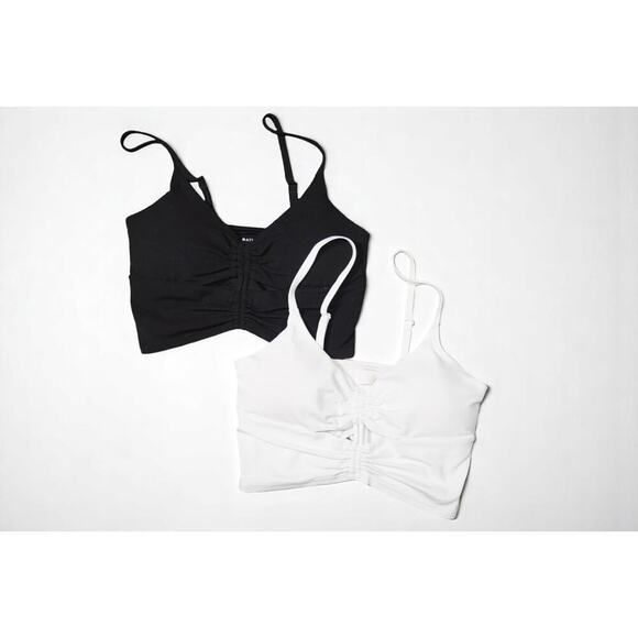 Athleta Conscious Crop Bra XS Black & White Ruched Bralette Set | Adjustable - Picture 3 of 6